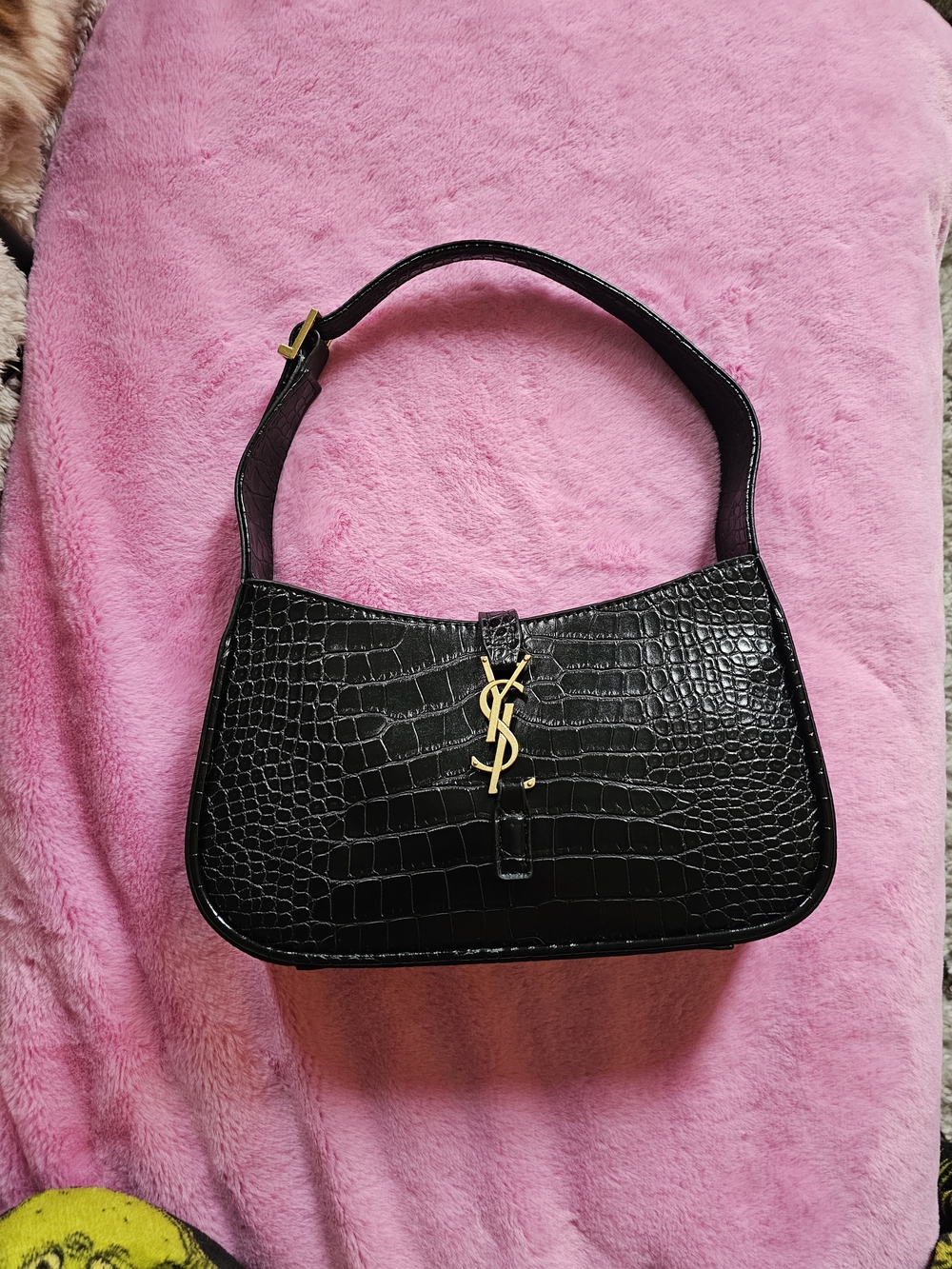 YSL Black Croc-Embossed Shoulder Bag